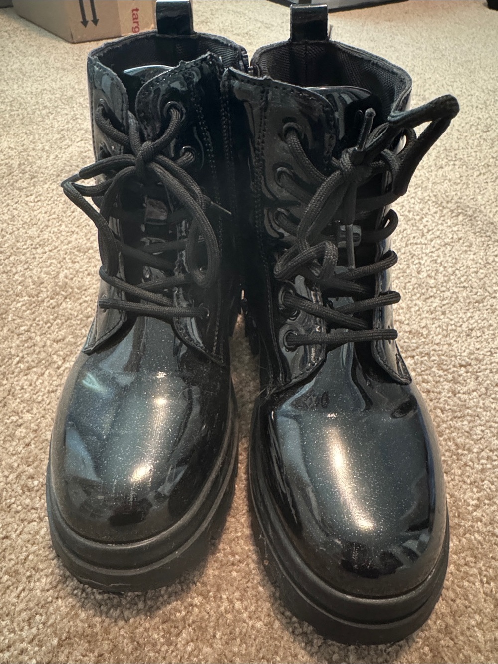 Kids Black Shiny Lace-Up Boots